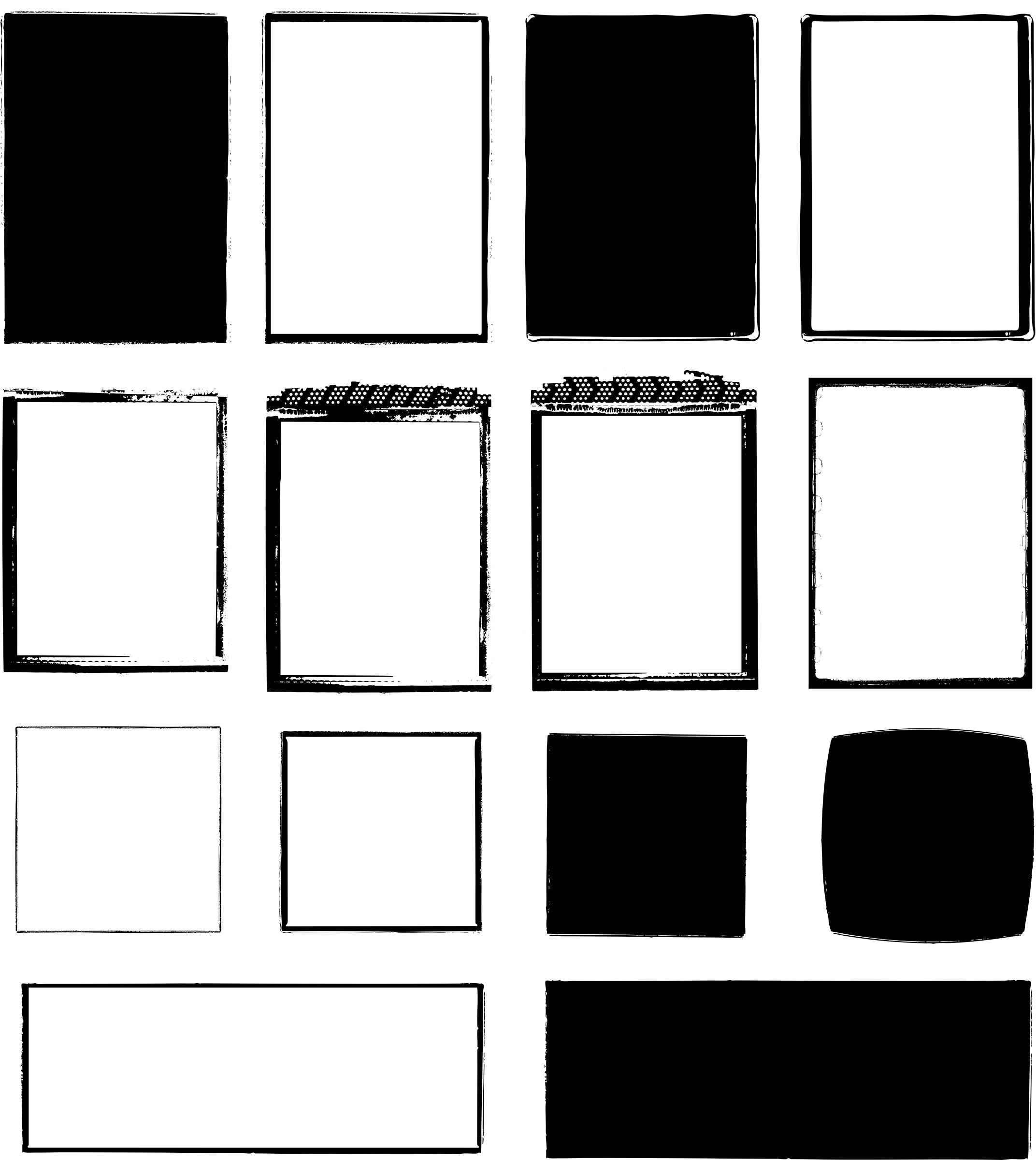 Set of black and white rectangular frames on a white background