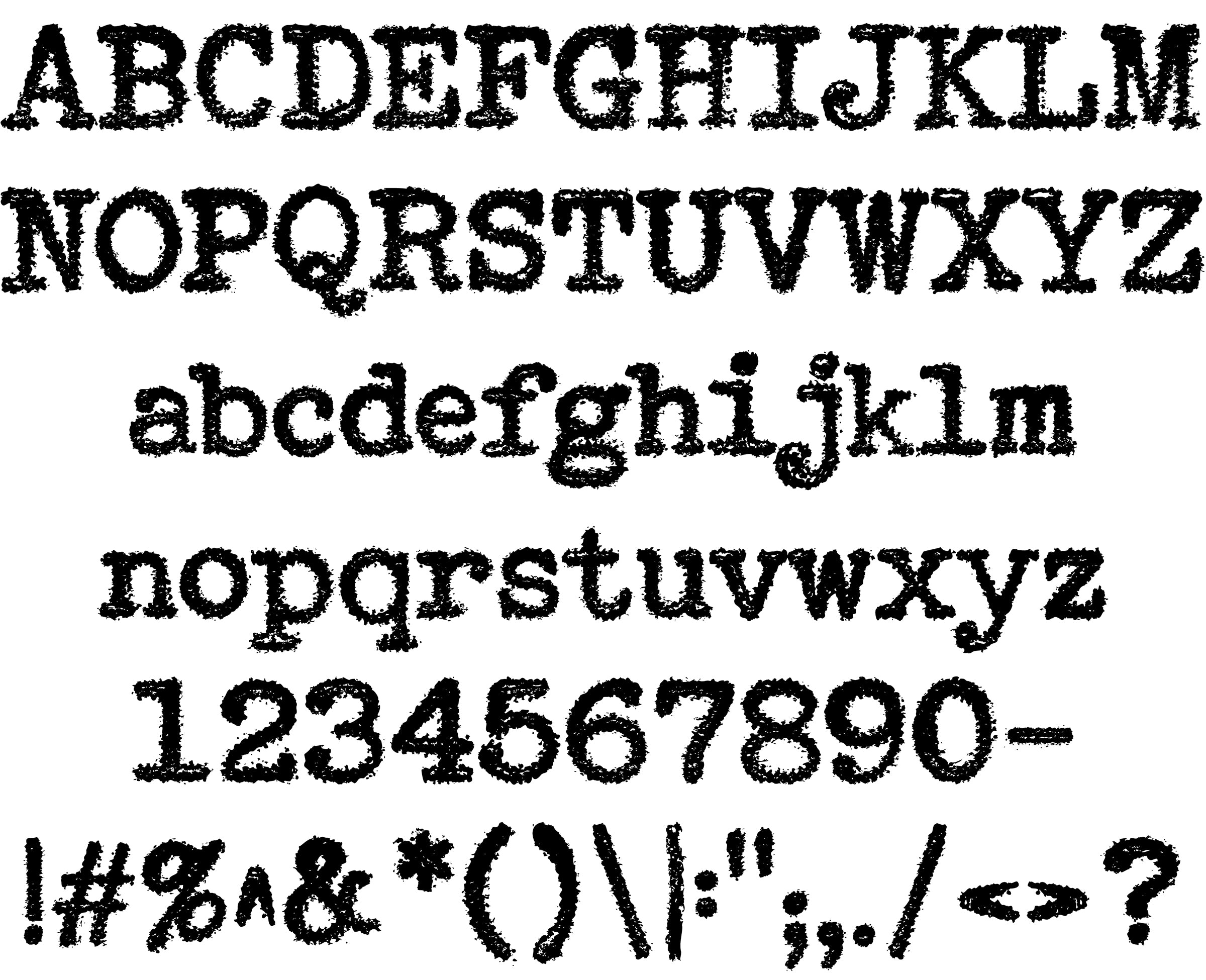 Stylized alphabet and numbers in a vintage font on a white background